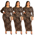 2021 Women fall fashionable crop top and casual dress leopard print long sleeve 2 two piece pants set women's plus size clothing
